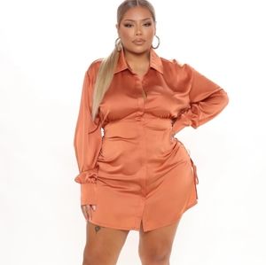 FASHION NOVA Satin Sultry Shirt Dress Coral